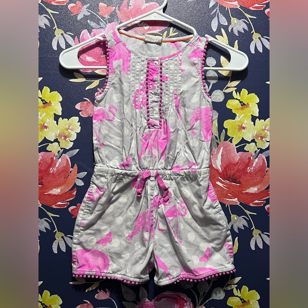 Mini Boden Animal Print Pom Pom Romper